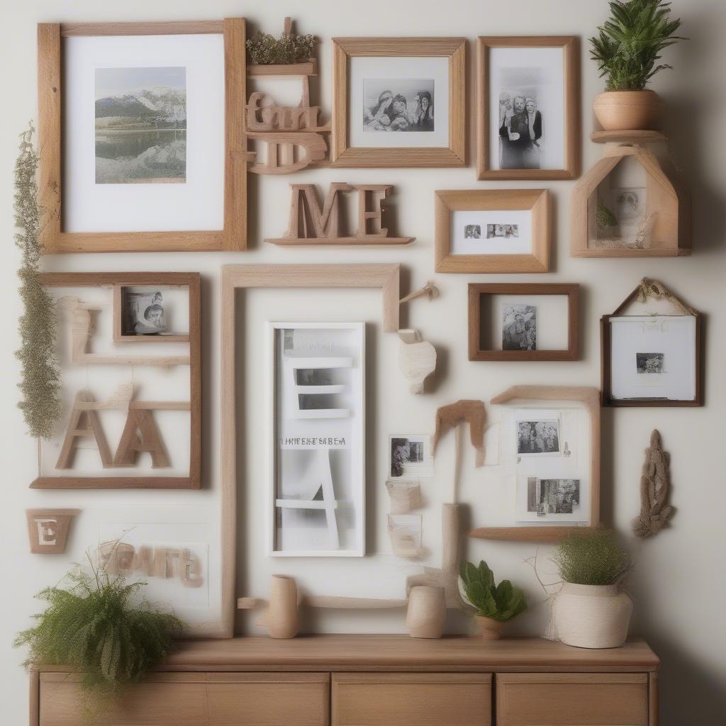 Small wooden accents enhance wall decor