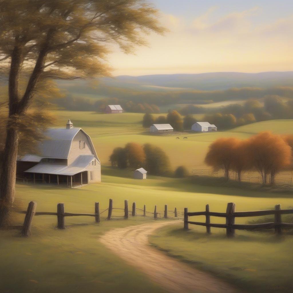 Scenic view of a smallwood farm with rolling hills and a wooden fence