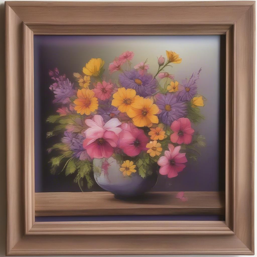 Smallwood picture featuring a vibrant floral design in a rustic wooden frame