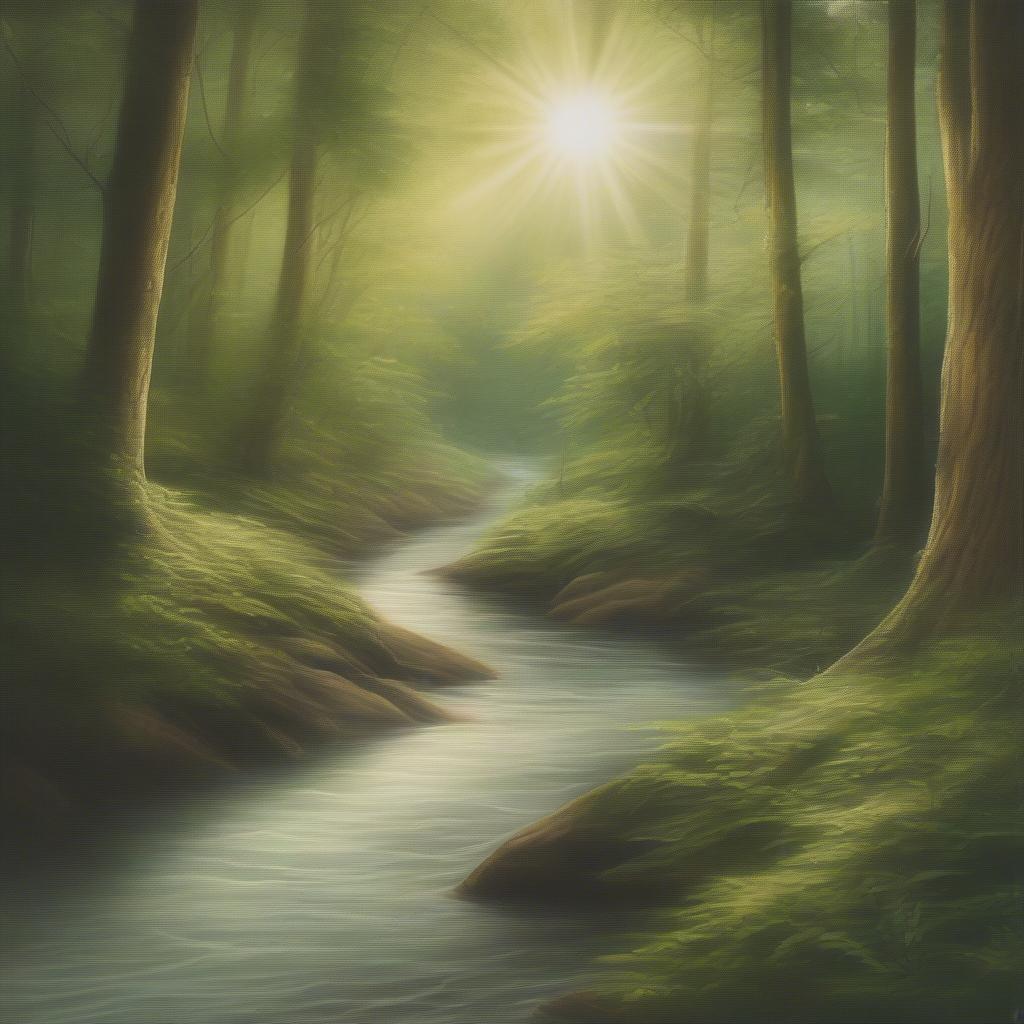 Smallwood picture depicting a serene nature scene with trees and a river