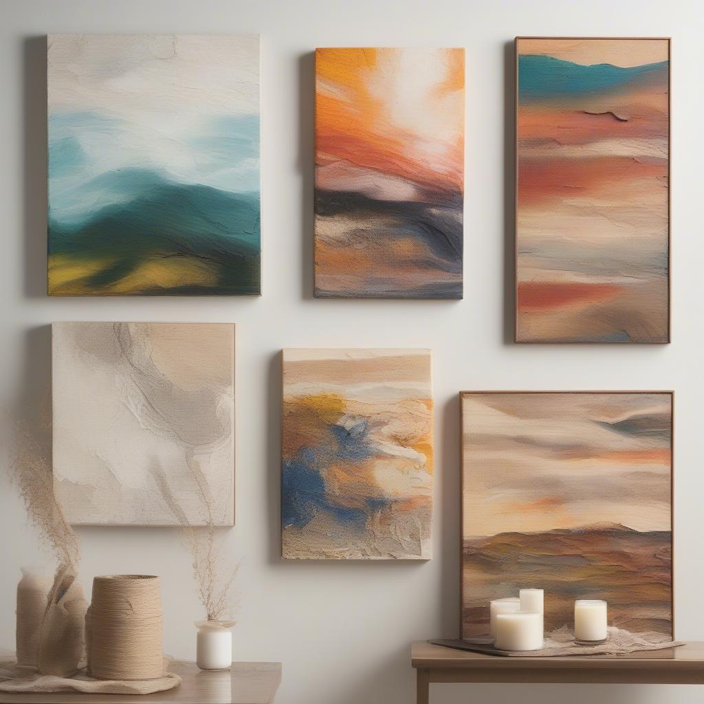 Various examples of wall art created using smallwoods canvas, showcasing different painting techniques and styles.