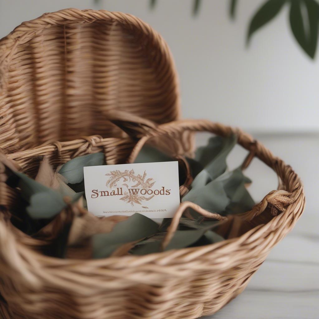 Smallwoods gift card placed inside a beautifully crafted wicker basket, symbolizing the potential for creative purchases.