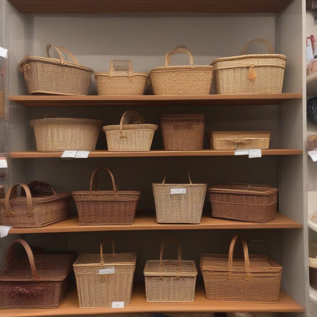 Wicker baskets on sale at Smallwoods