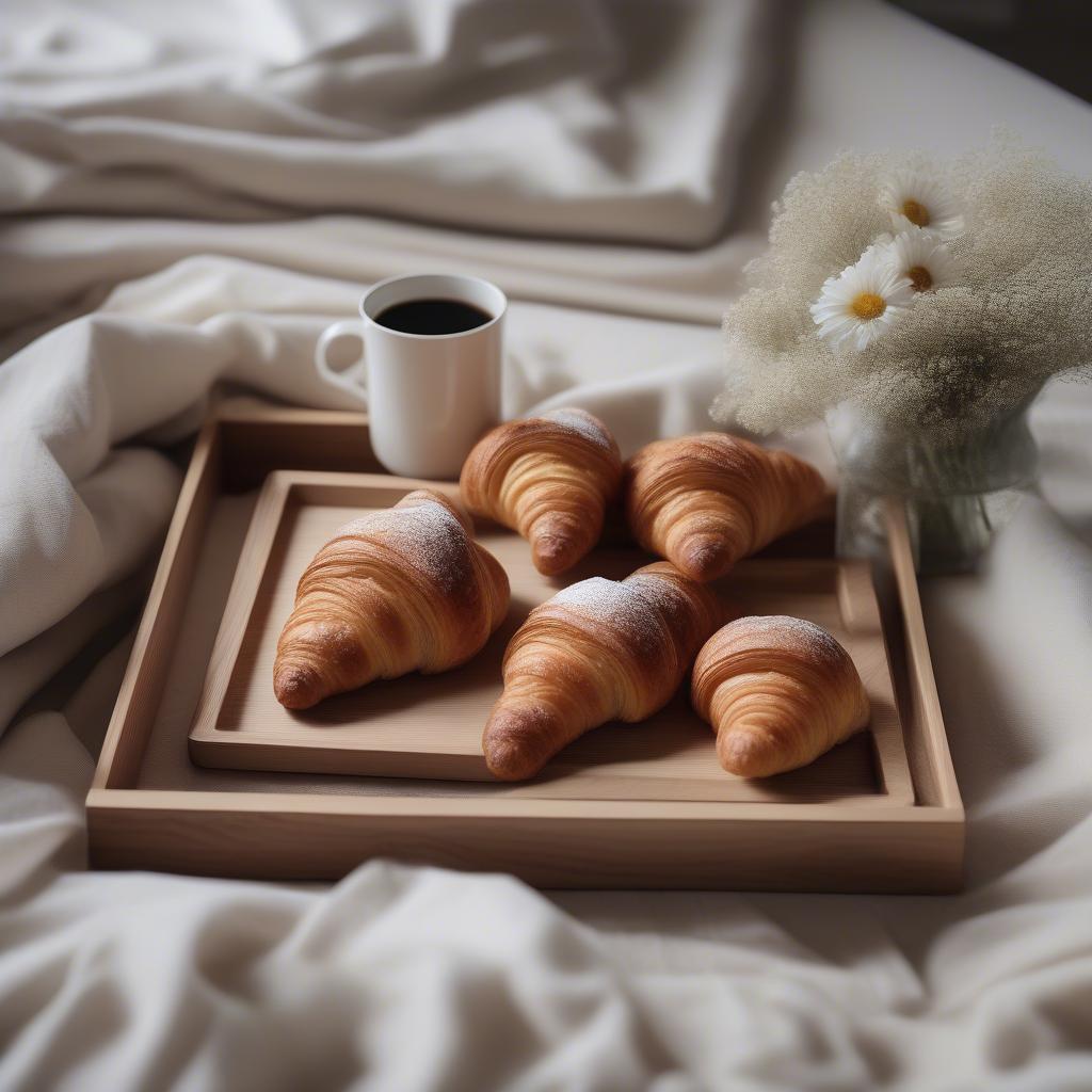 Square Wooden Tray with Breakfast in Bed