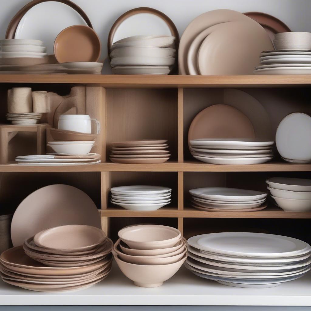 Stack of Stoneware Dessert Plates in a Kitchen