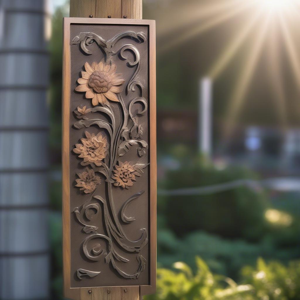 Steel Art Sign in an Outdoor Garden Setting