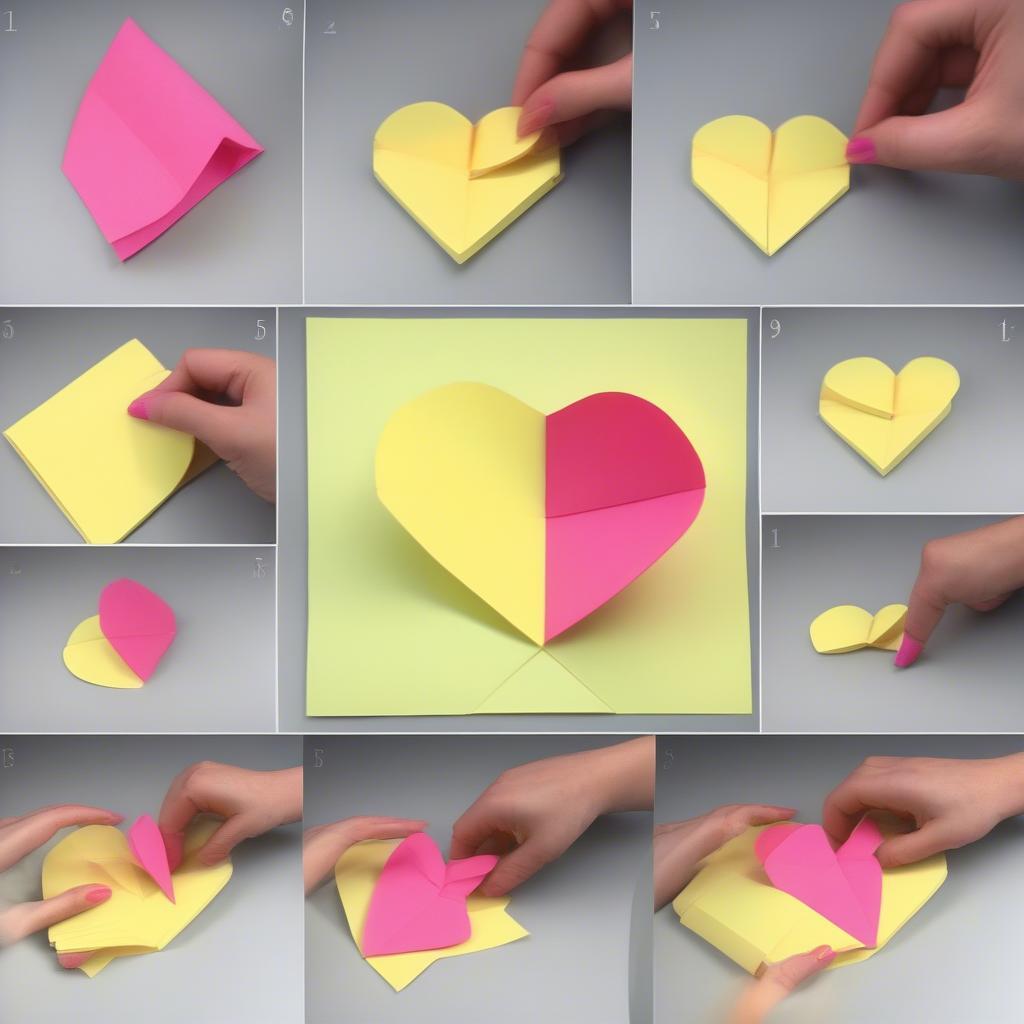 Sticky note heart folding process in detail