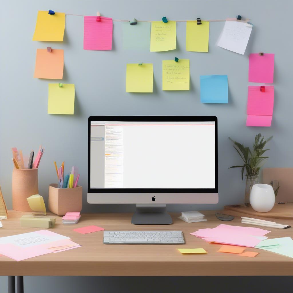 Organized desk with colorful sticky notes for to-do lists and reminders