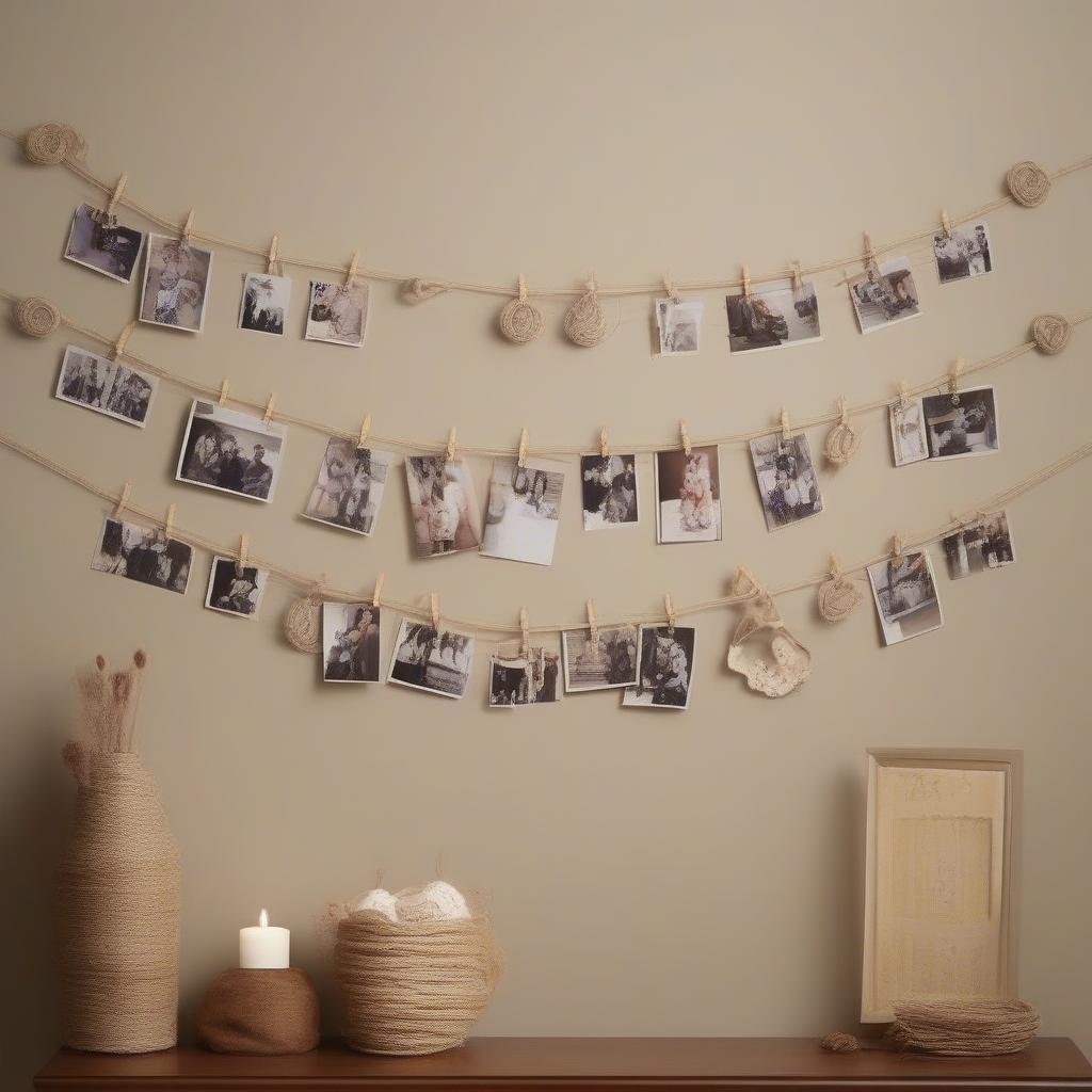 String Photo Display with Decorative Clips