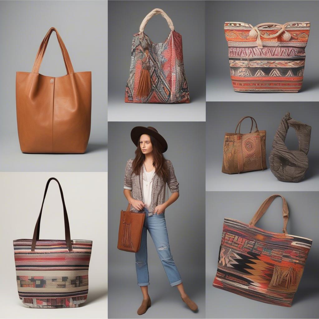 Examples of different outfits styled with Aztec tote bags