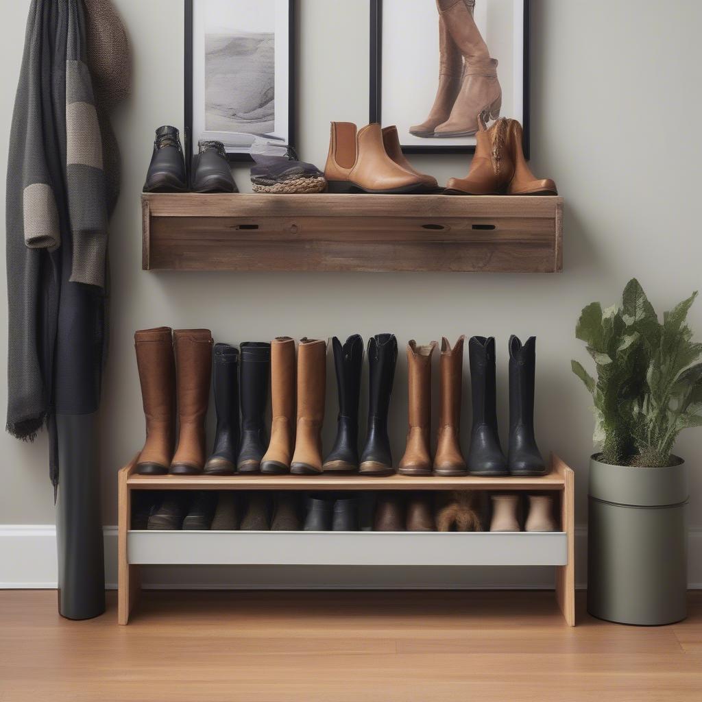 Stylish Boot Holders in an Entryway