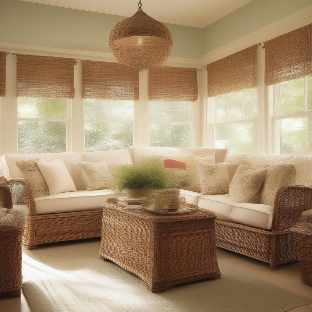 Sunroom with Wicker Furniture and Nature Quotes