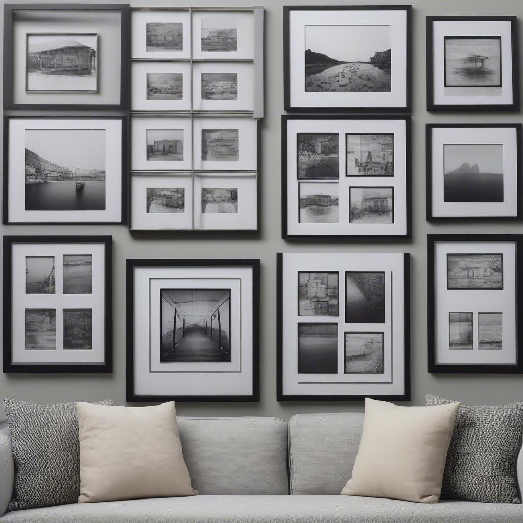 Symmetrical Picture Collage on a Living Room Wall