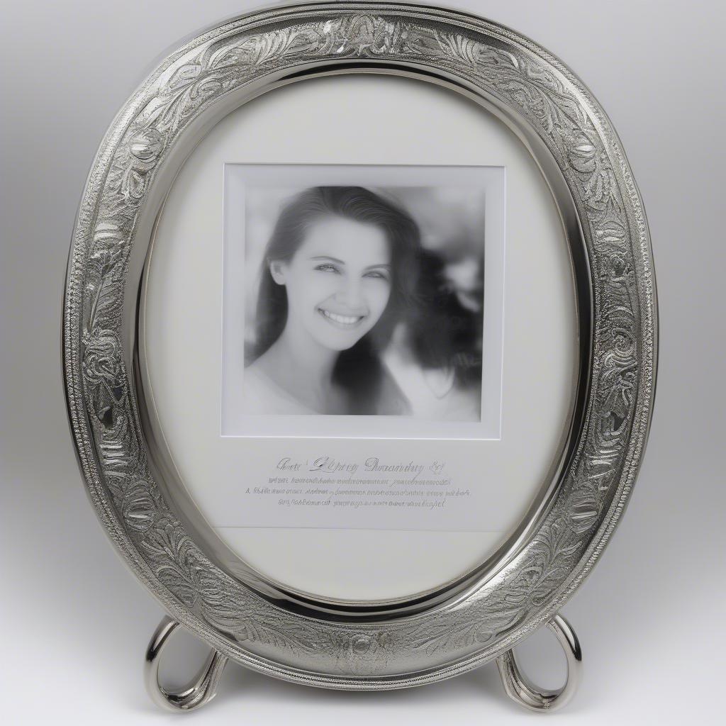 Engraved silver sympathy photo frame with "In Loving Memory" inscription