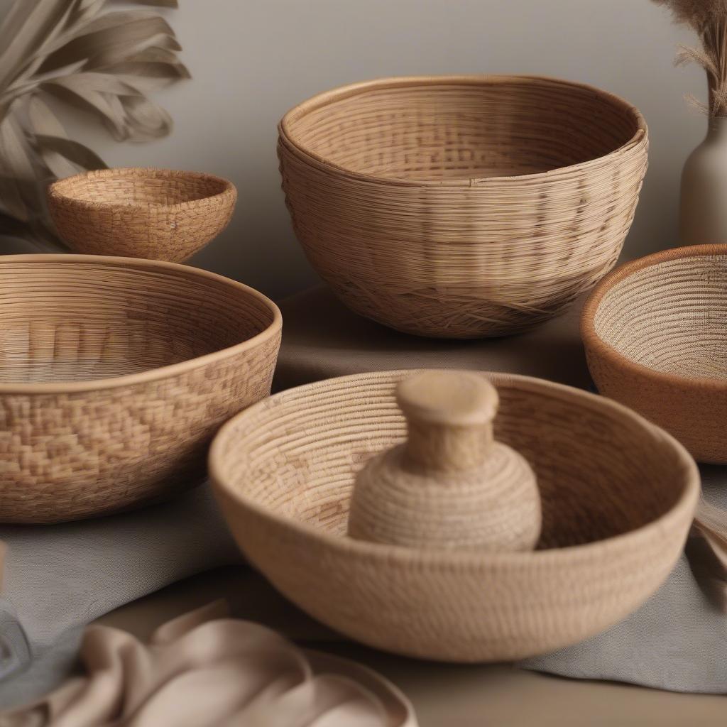 Wicker and Rattan Tabletop Gallery Bowls