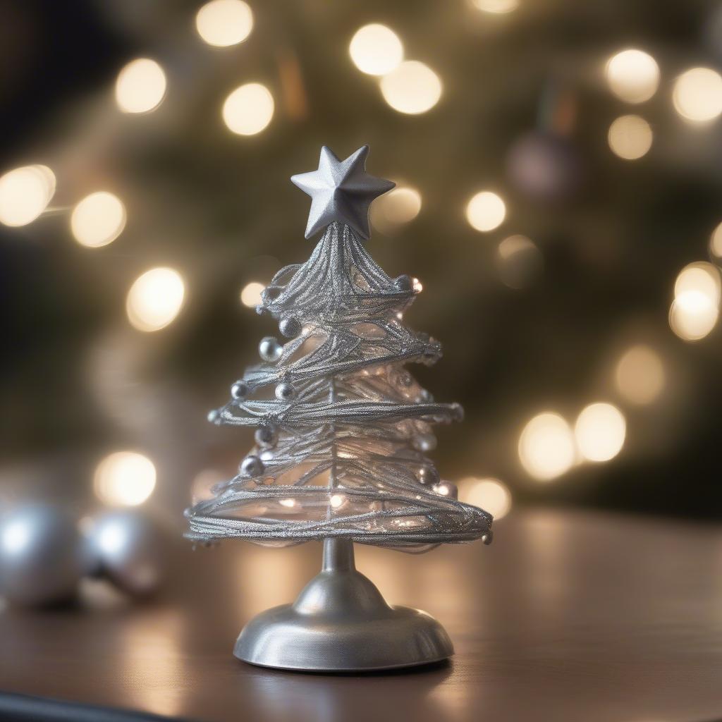 Silver Tabletop Metal Christmas Tree Decorated for Christmas