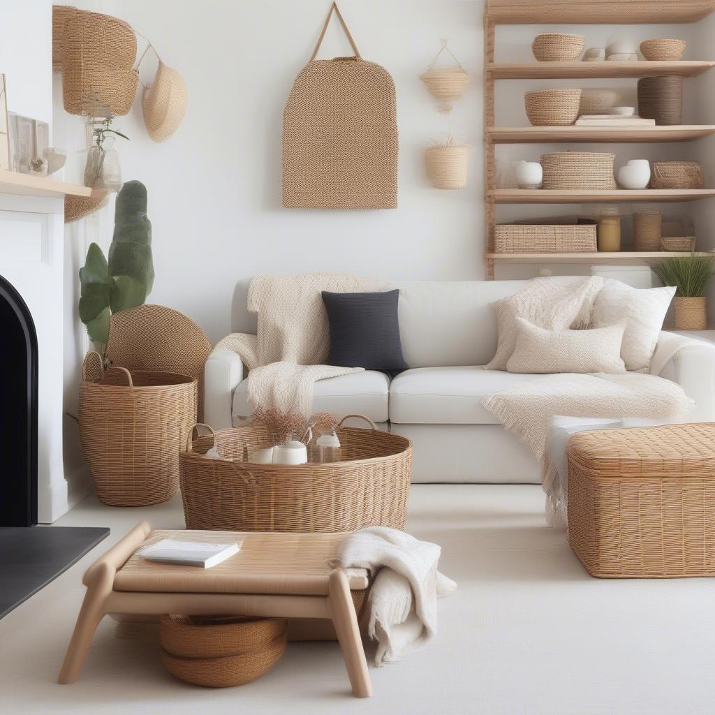 Organized Living Room with Wicker Baskets