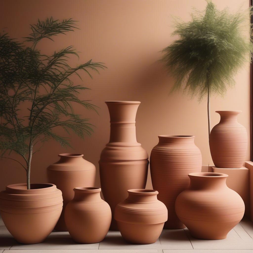 Terra cotta vases styled in indoor and outdoor settings