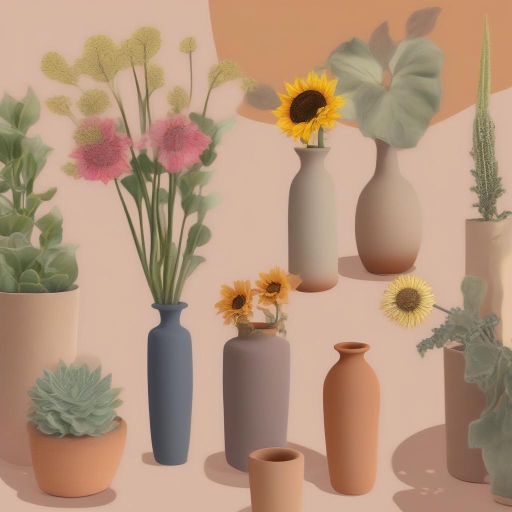 Terra cotta vases with various plants