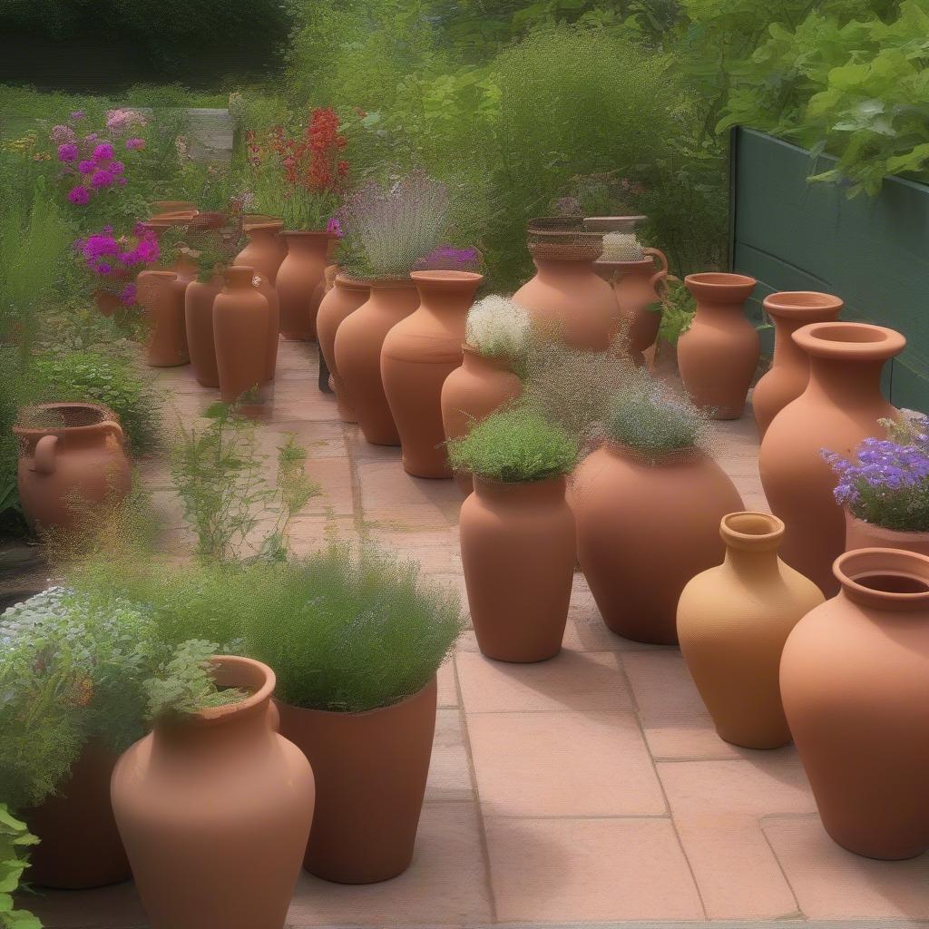 Small Terracotta Vases in a Garden Setting