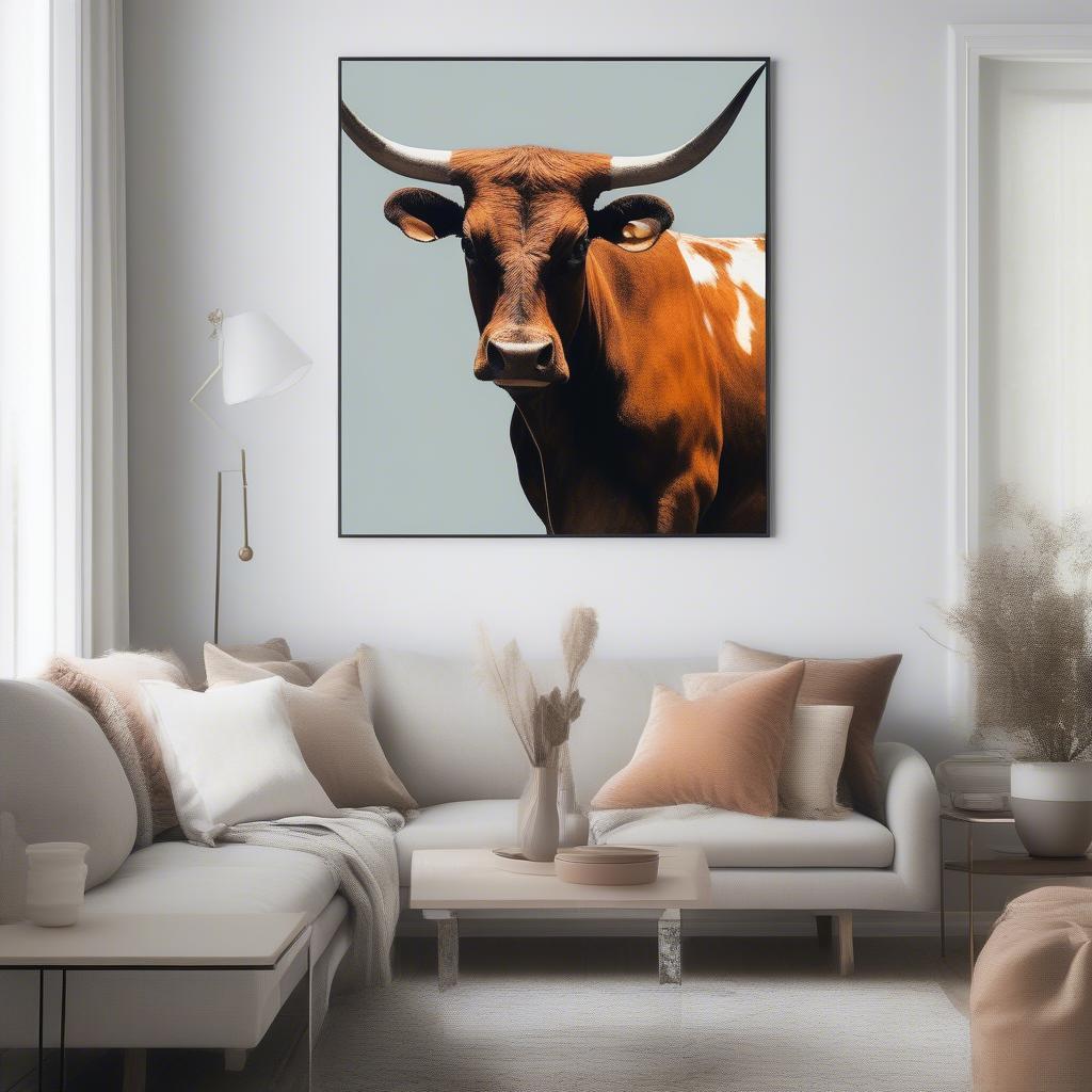 Modern Texas Longhorn Wall Art in a Living Room