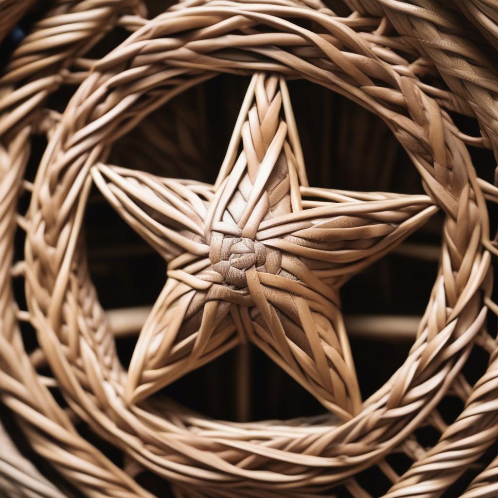 Close-up view of a Texas Star baseball showcasing the intricate wicker weaving.