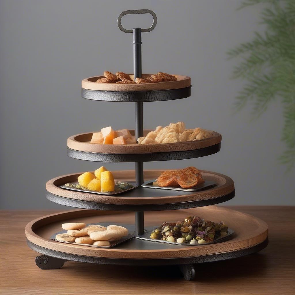 Tiered Appetizer Display Stand - Wood and Metal