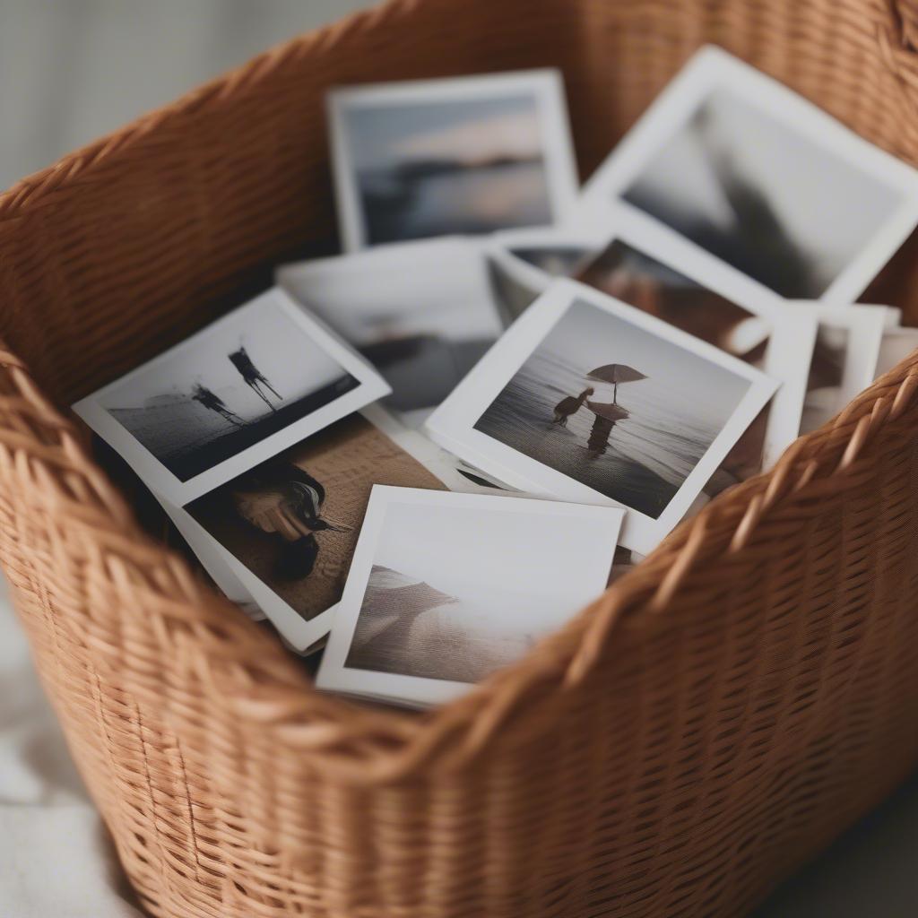 Tiny Photo Prints Incorporated into the Weave of a Wicker Basket