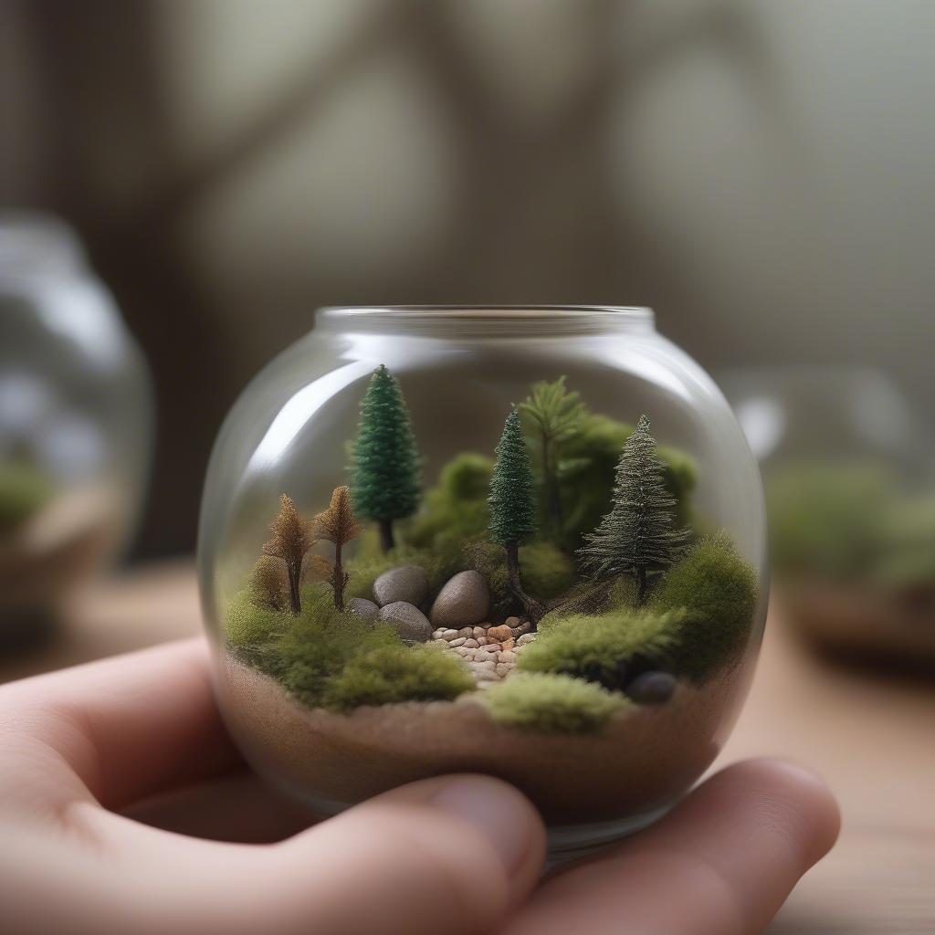 Miniature forest craft made of tiny woods.