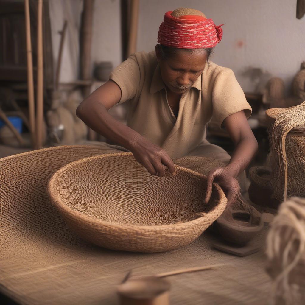 Traditional basket weaving techniques showcasing the use of chainear