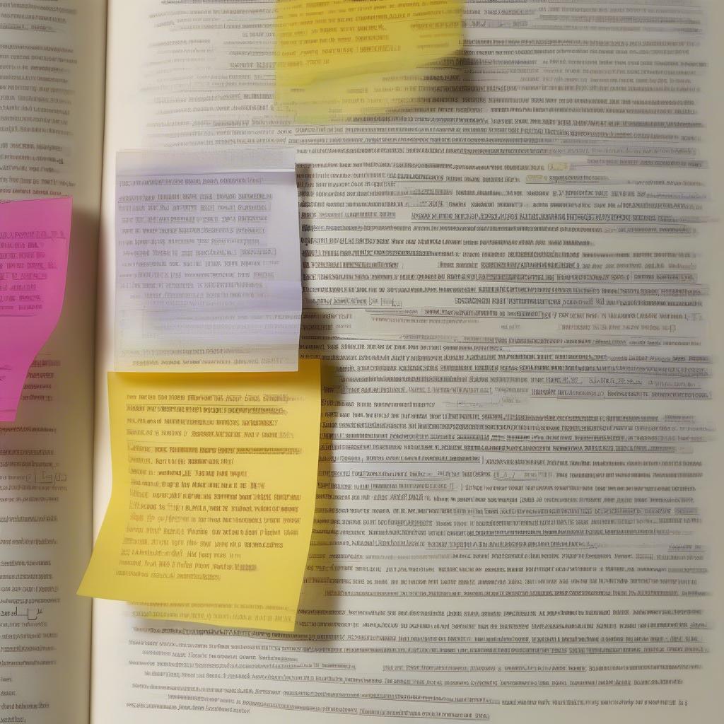 Transparent sticky notes highlighting text on a book page