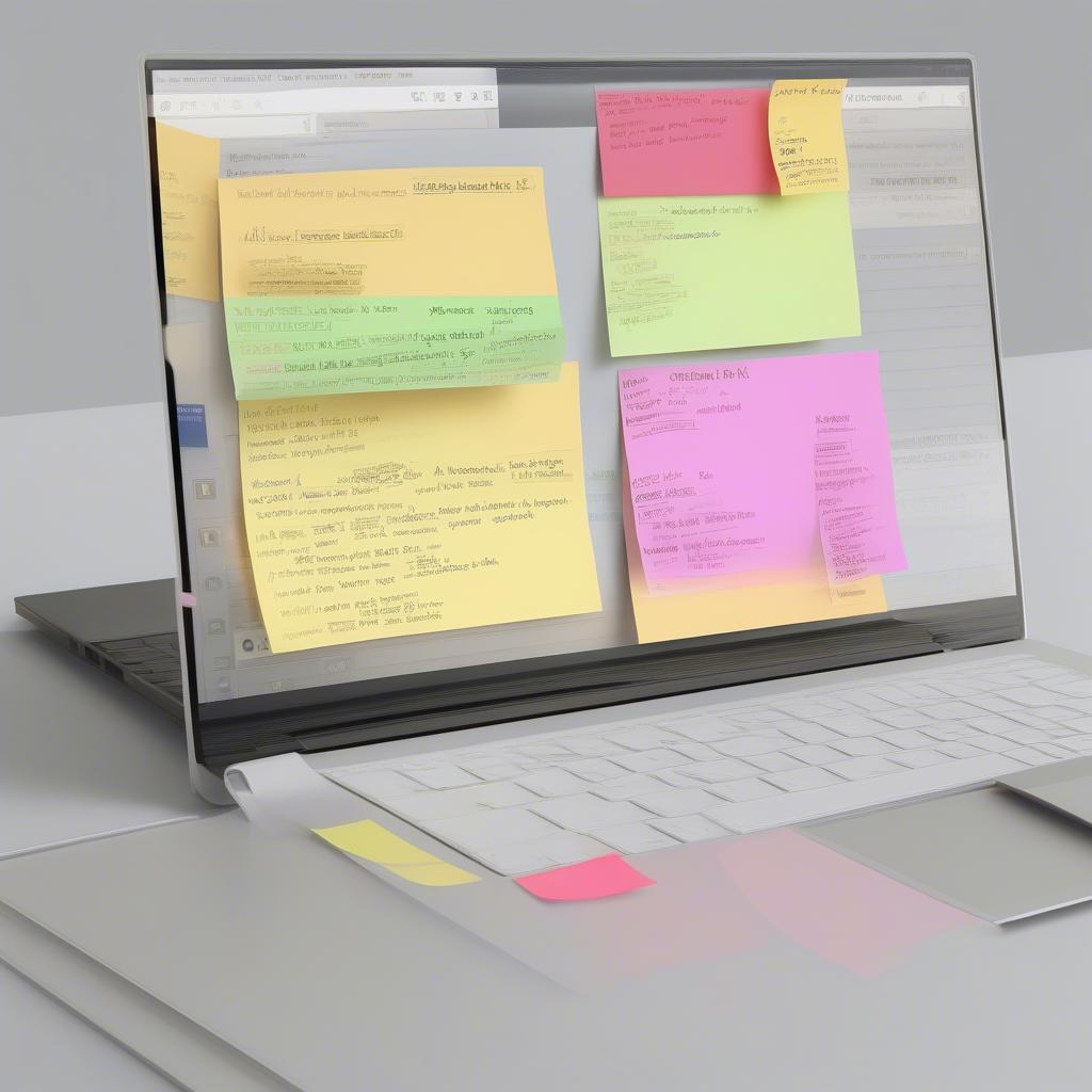 Transparent sticky notes used for reminders on a laptop screen