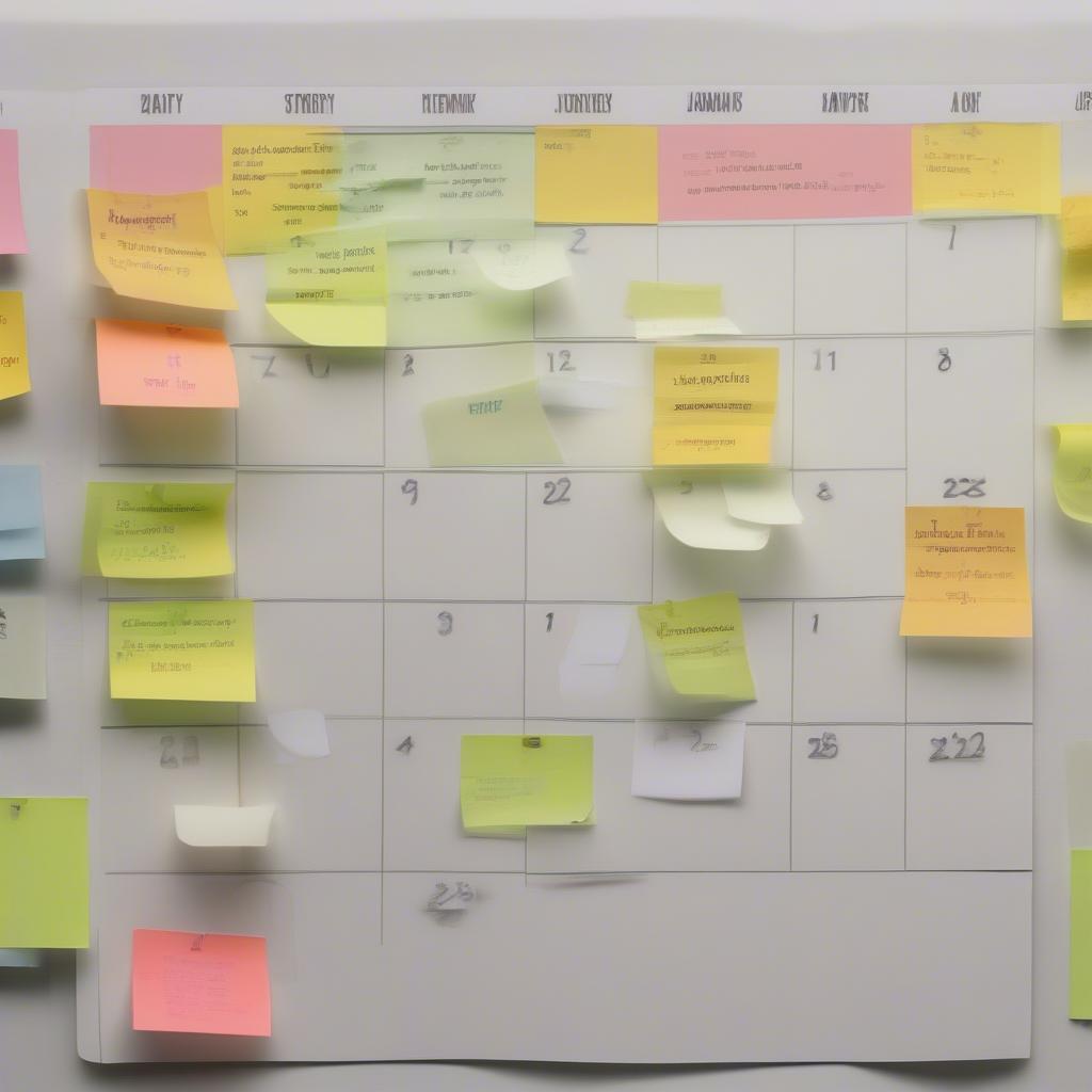 Using transparent sticky notes for planning on a calendar