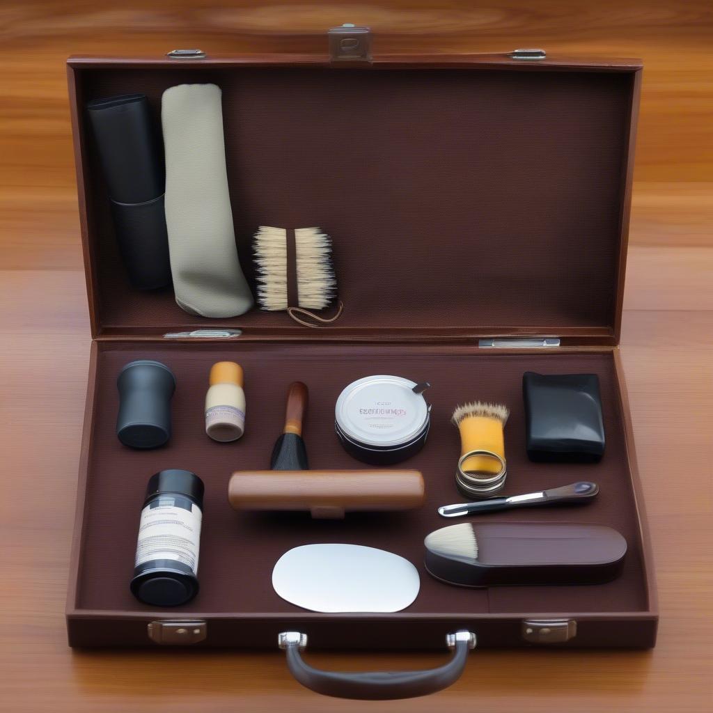 Essential components of a travel shoe shine kit