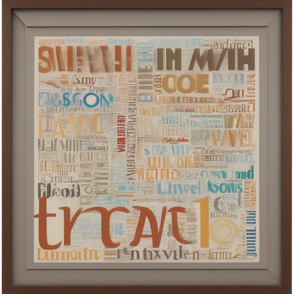 Examples of travel word art displayed in various home settings