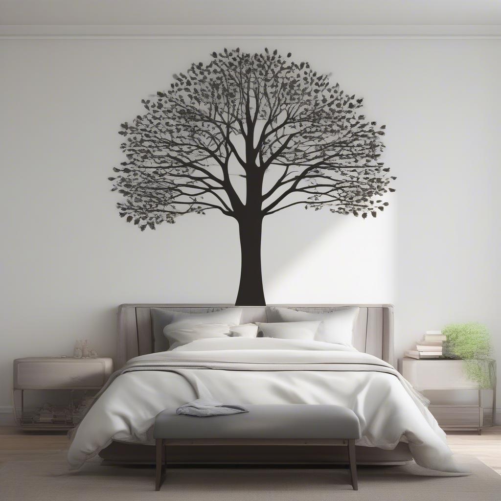 Tree vinyl wall art in a modern bedroom