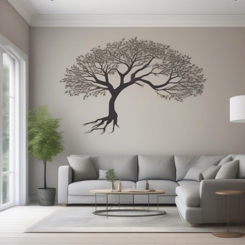 Tree vinyl wall art in a modern living room