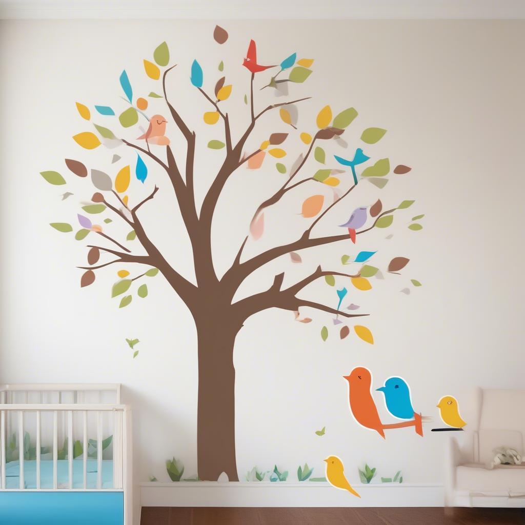 Tree vinyl wall art in a baby nursery