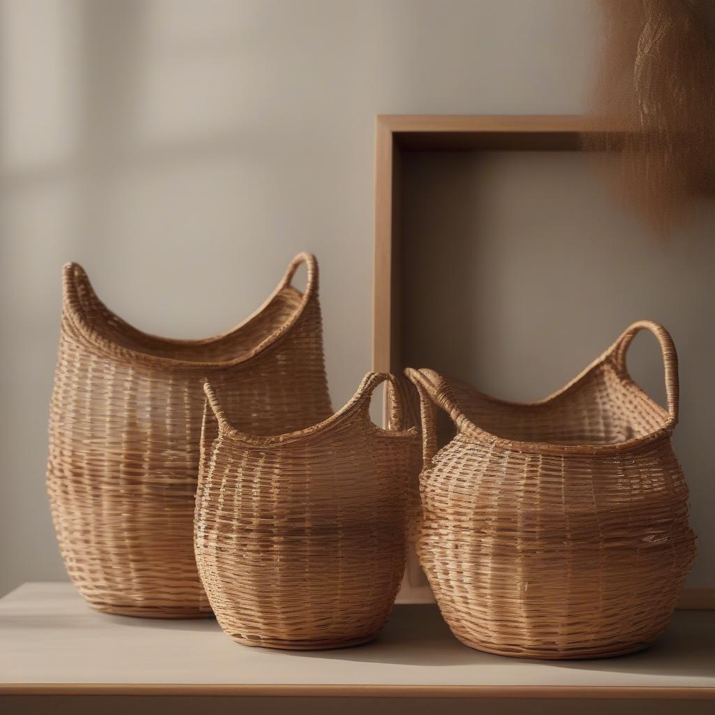 Trio Glass Displaying Wicker Baskets