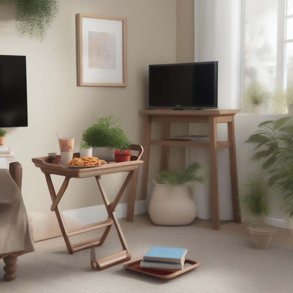 TV trays in a living room setting, showcasing various styles and materials.