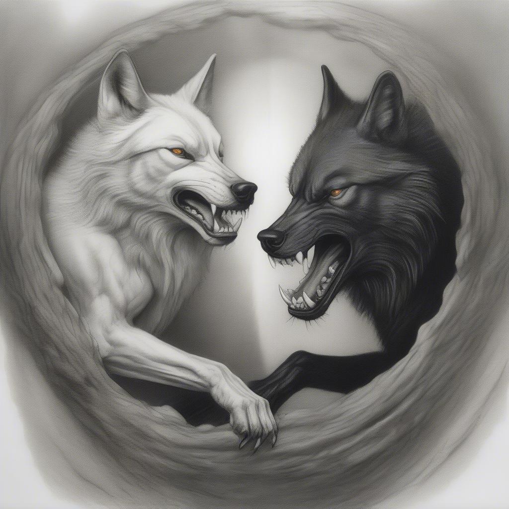 Two Wolves Struggle Drawing