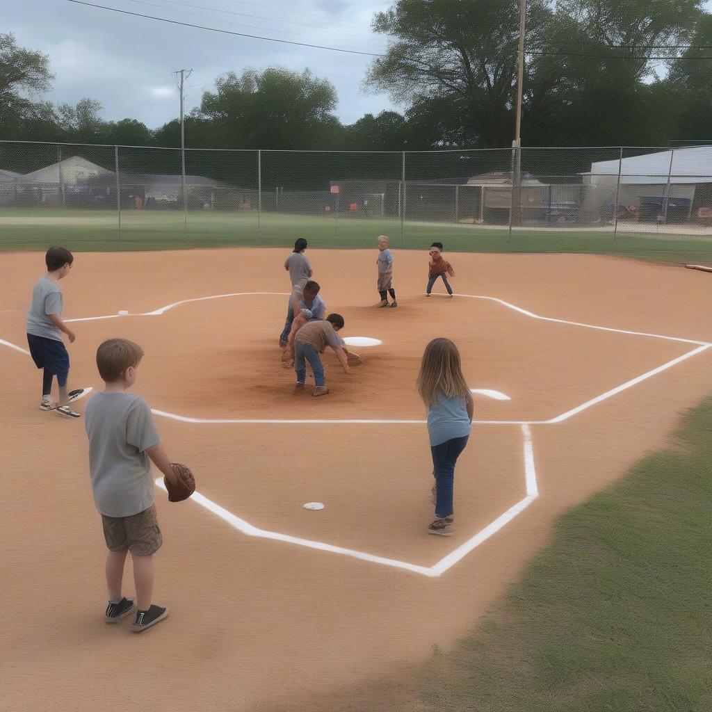 Kids playing baseball on a sandlot in Tyler, TX