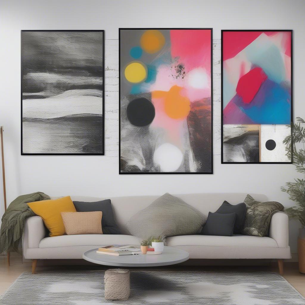 Different types of large canvas prints, including photography and abstract art.