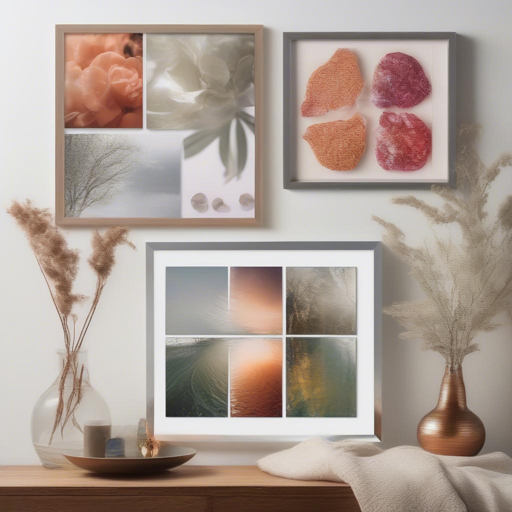 Different types of photo frame prints: glossy, matte, canvas, and metallic