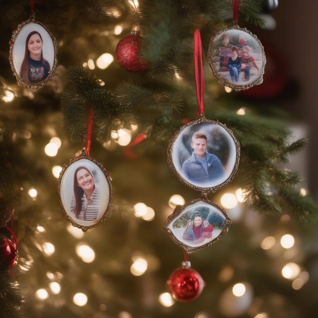 Unique Photo Ornaments on a Christmas Tree