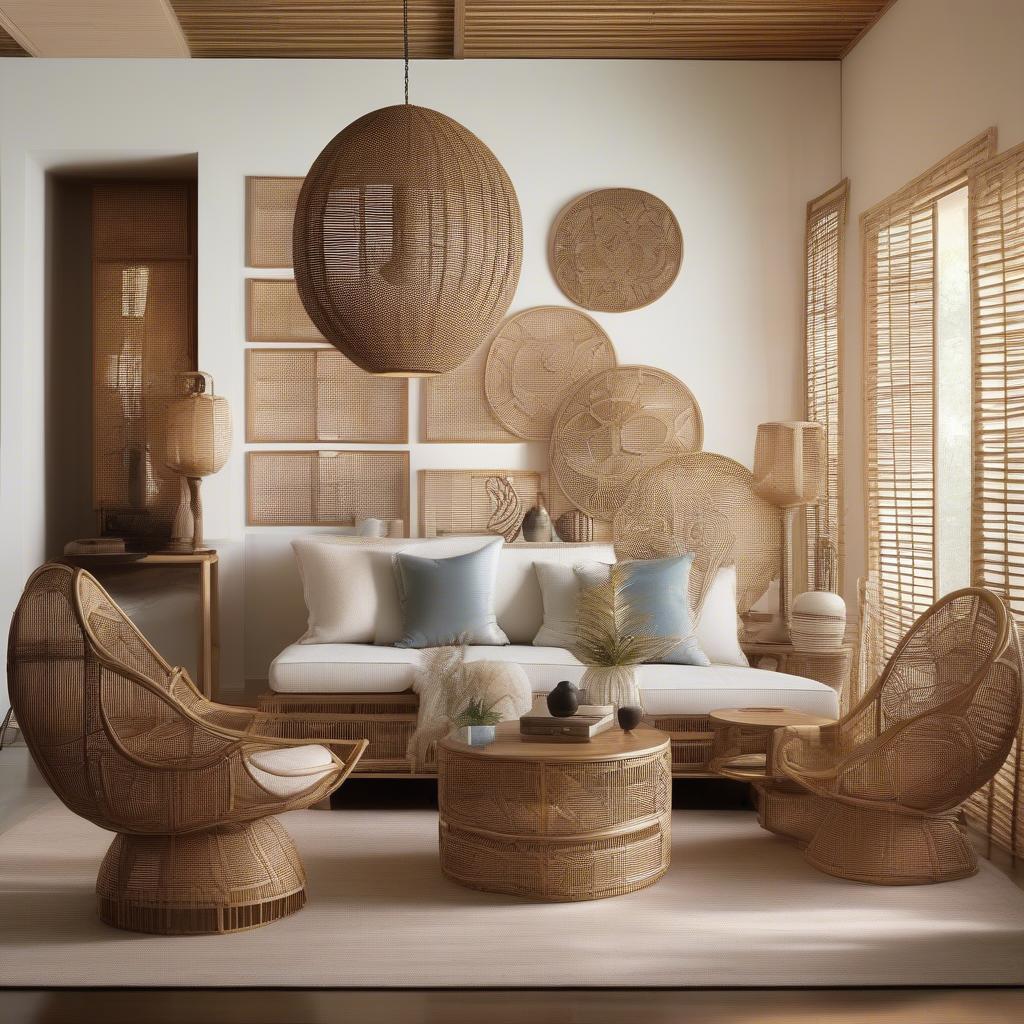 Unique rattan artwork ideas for the living room.