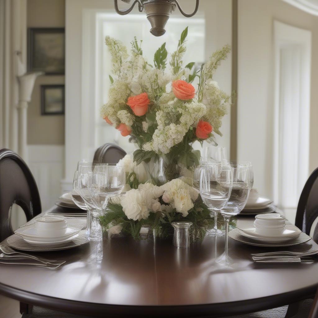 Using vase risers for a dining table centerpiece