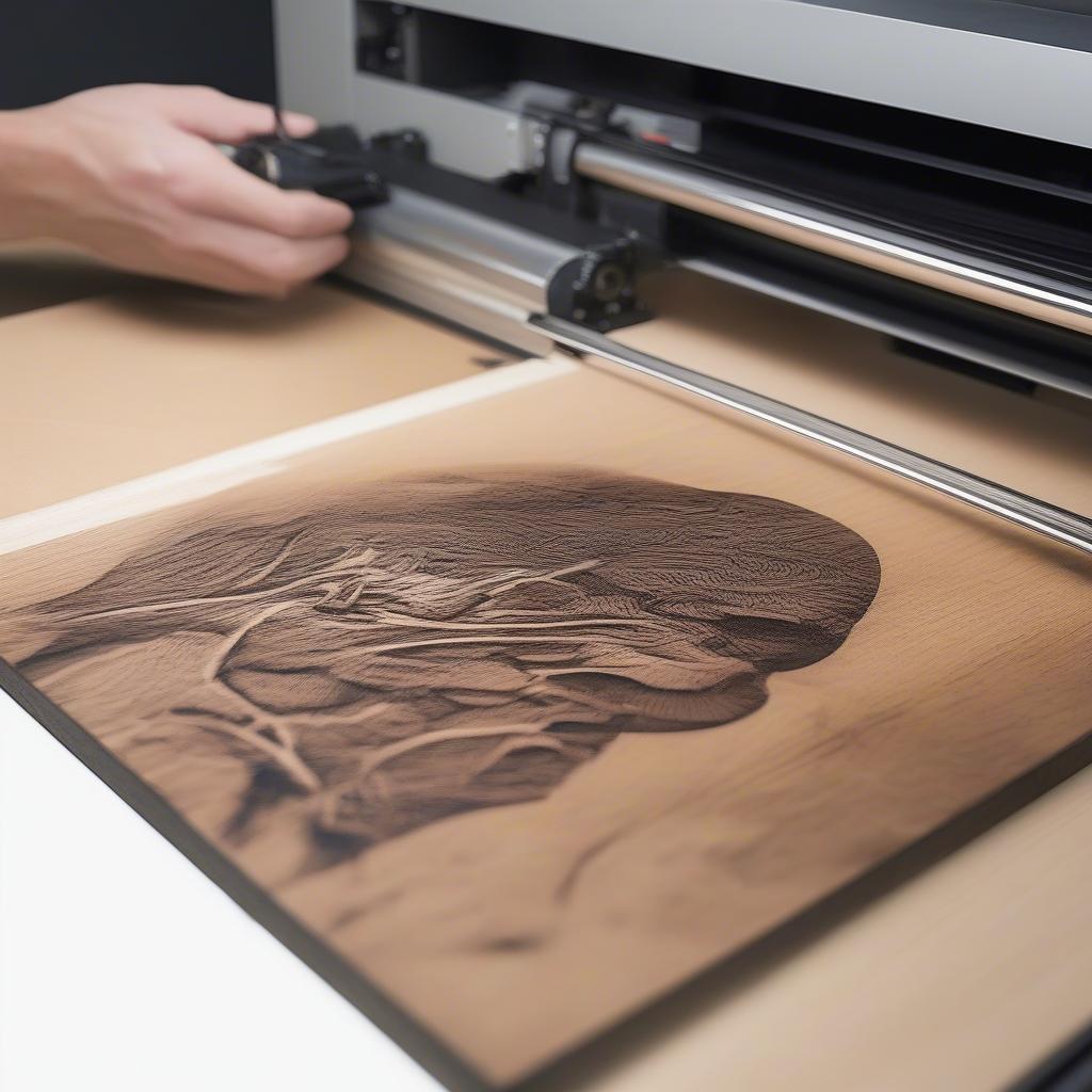 Illustration of the UV printing process on wood.