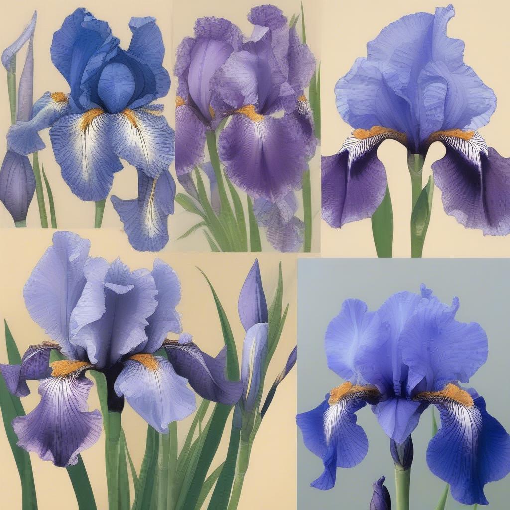 Different Shades and Varieties of Blue Irises