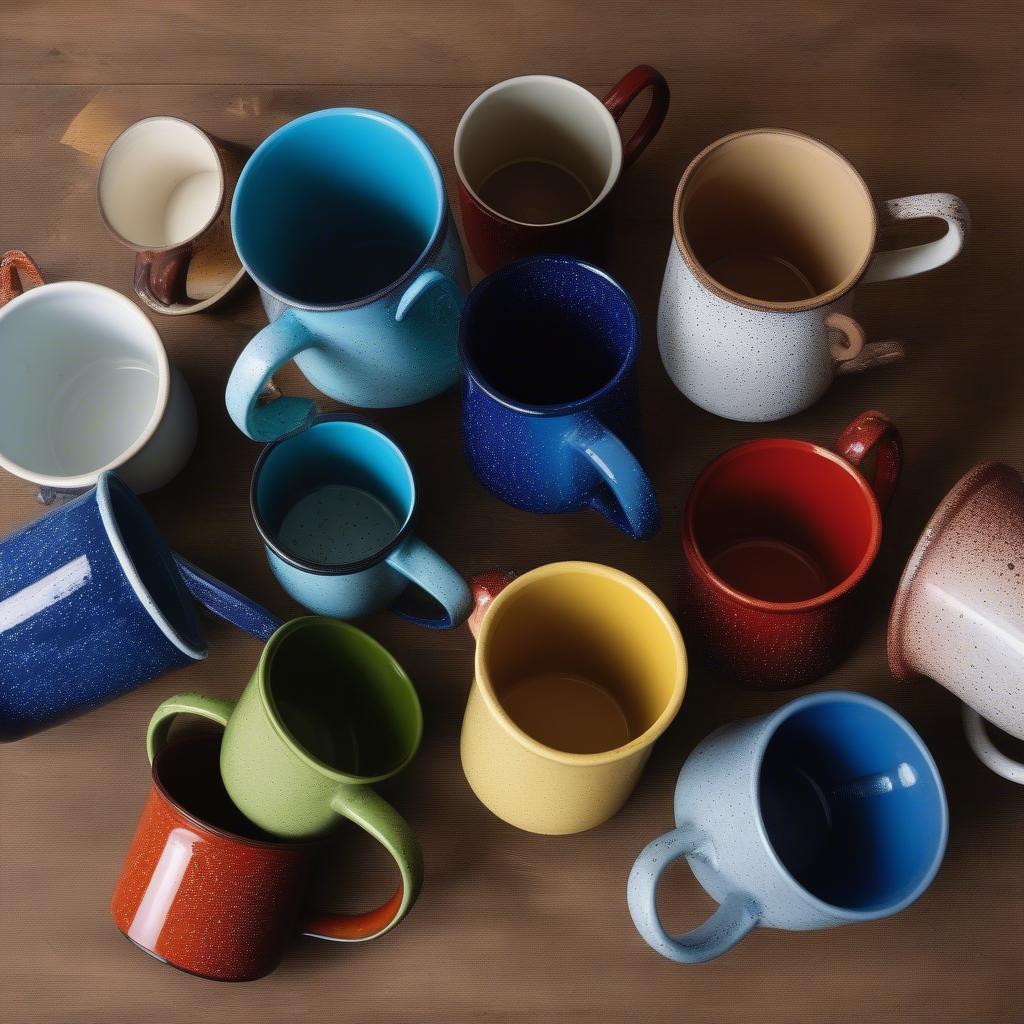 Different Styles and Sizes of Enamelware Mugs